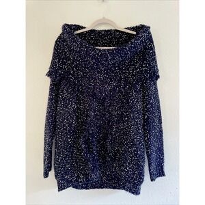 POL Chunky Knit Oversized Sweater Off Shoulder Cowl Turtleneck Blue Small‎ Boxy